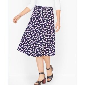Talbots Wraparound Purple Pink White Side Button Leaf Print Skirt 8P Modest